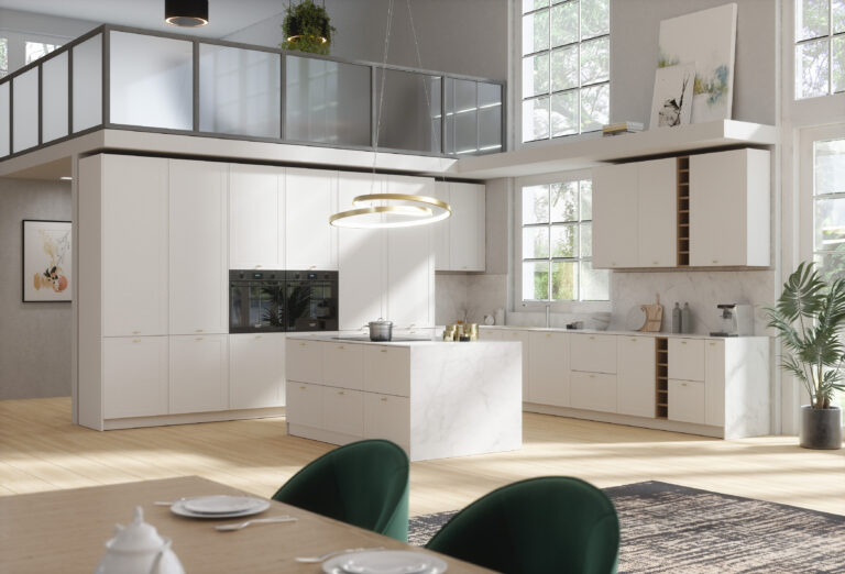 Meble Kuchenne Sorento Ramka Biały Mat 450 cm na 415 cm + Wyspa  - Gała