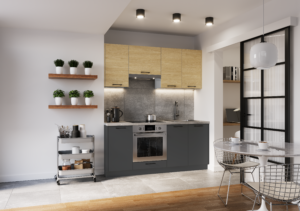 Meble Kuchenne Vella Szary Lava + Hikora Naturalna Set 1,8 m