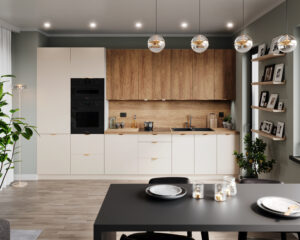 Meble Kuchenne Vella Biały Mat / Hikora Naturalna Set 3,6 m