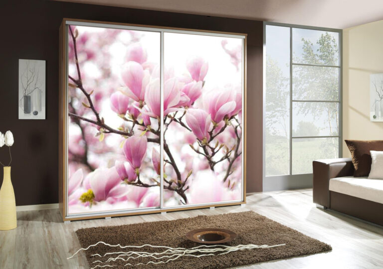 Szafa przesuwna Penelopa 205 cm z motywem Wiśnia 2 - Dąb Artisan - Maridex