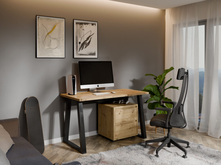 Loftowe biurko Loft Figate + Kontenerek - Dąb Artisan / Czarny - Maridex