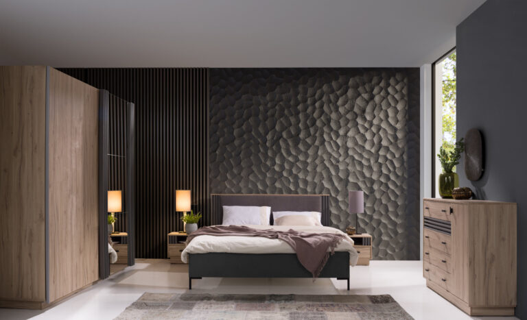 Sypialnia Allmo 1 - Dąb Estana Jasny / Antracyt - Meblar