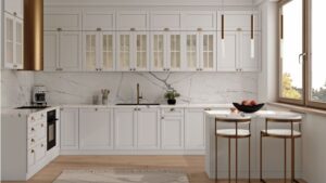 Meble Szafki Kuchenne Linea Ramka Biały Mat Zestaw Narożny 250 cm na 410 cm - Gała