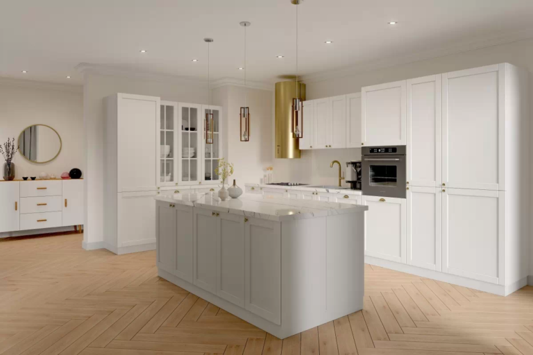 Meble Szafki Kuchenne Linea Ramka Biały Mat Zestaw Narożny 180 cm na 395 cm - Gała