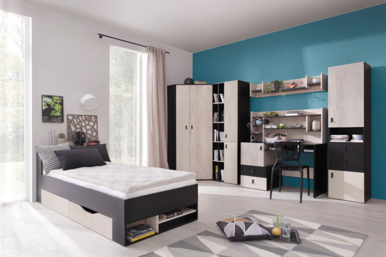 Zestaw mebli młodzieżowych Planet Zestaw D - Czarny / Dąb / Beż - Meblar