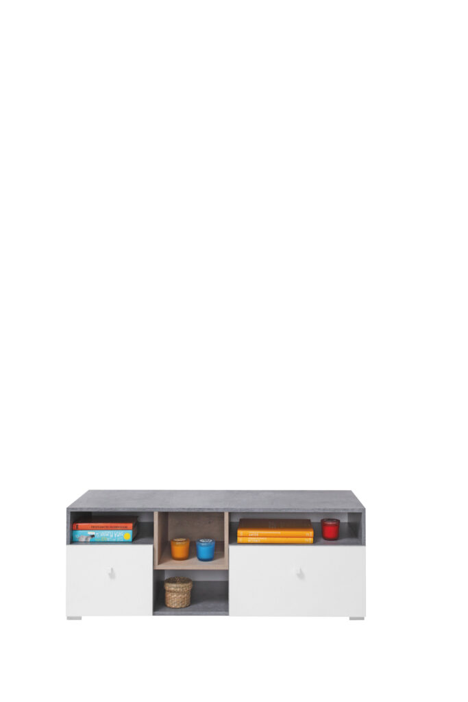 Szafka Stolik RTV Sigma SI9 - Beton / Biały Lux / Dąb - Meblar