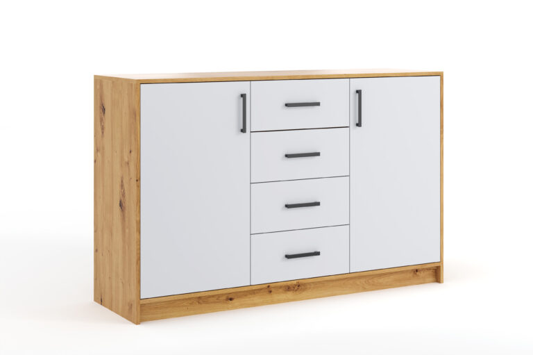 Komoda Bahli - Dąb Artisan / Biały Połysk - Arkos