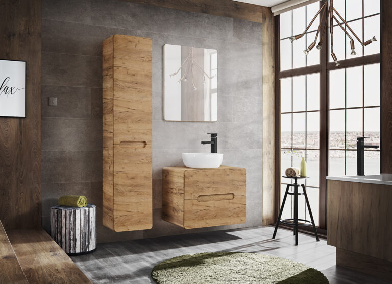 Meble łazienkowe z lustrem - Aruba - Dąb Craft Złoty - Comad