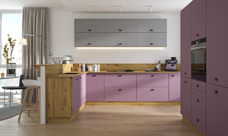 Meble Kuchenne Bonn - Fronty Akryl Mat 18 mm - Dust Grey/Kobe Miedź - Extom