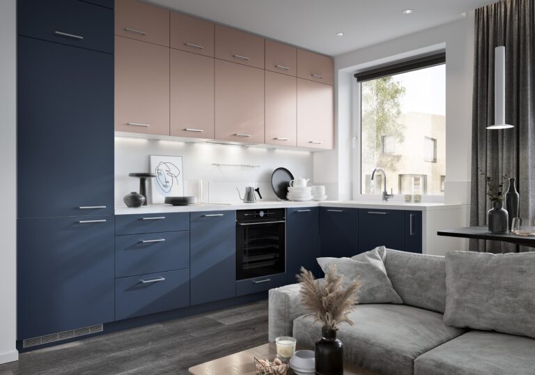 Meble Kuchenne Bonn - Fronty Akryl Mat 18 mm - Marine Blue/Kobe Miedź - Extom