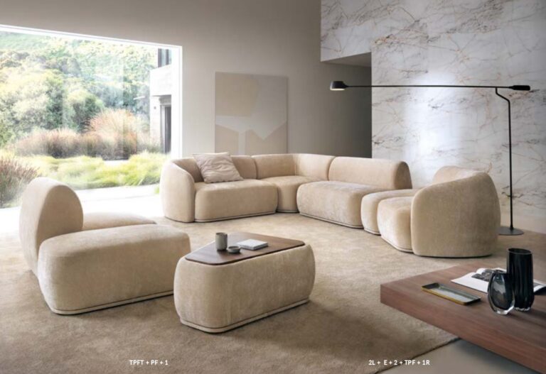 Narożnik Modułowy NOBO - TPFT-PF-1-2L-E-2-TPF+1R  - Obłe Kształty - Tkanina Szenil Dress Me - Piaski Meble