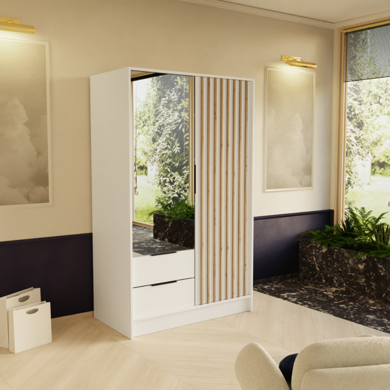 Szafa Nero z lustrem i lamelami 100 cm - Biały  - Arton