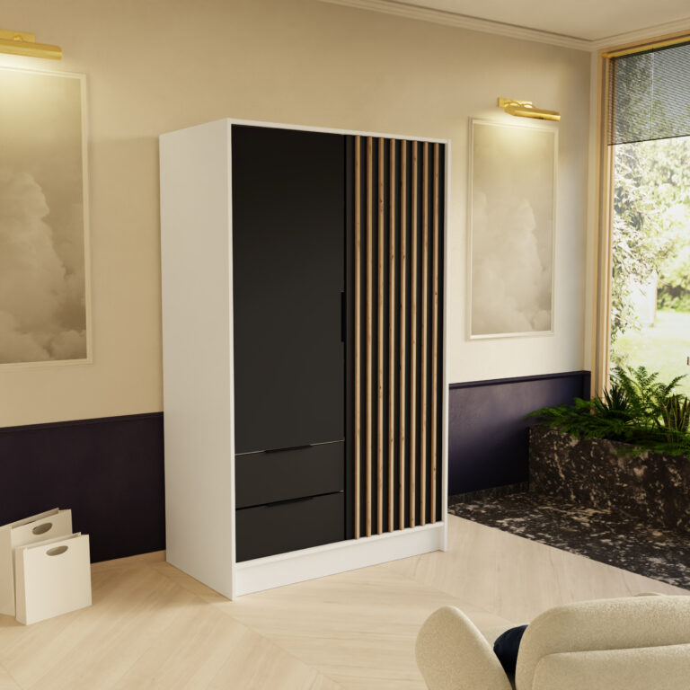 Szafa Nero z lamelami 100 cm Biały / Czarny - Arton