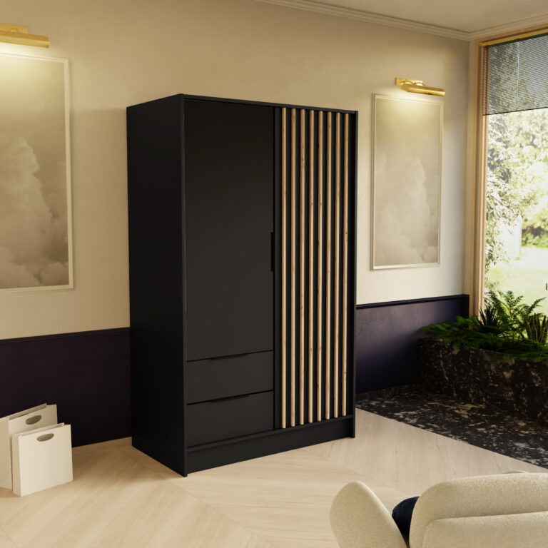 Szafa Nero z lamelami 100 cm - Czarny - Arton