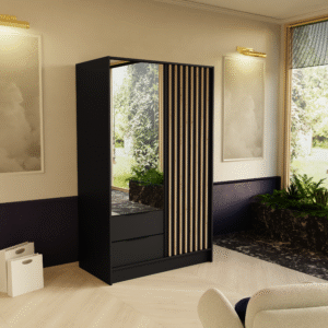 Szafa Nero z lustrem i lamelami 100 cm - Czarny - Arton