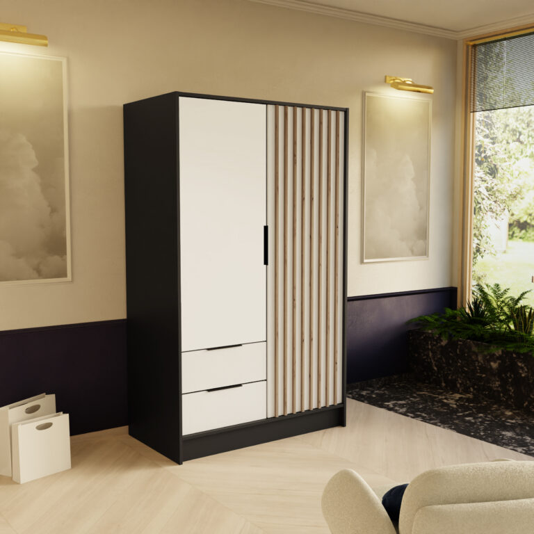 Szafa Nero z lamelami 100 cm Czarny / Biały - Arton