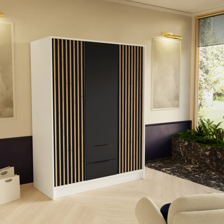 Szafa Nero z lamelami 150 cm - Biały / Czarny - Arton