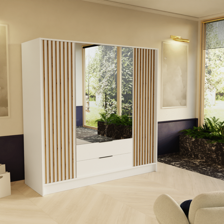 Szafa Nero z lustrami i z lamelami 200 cm - Biały - Arton