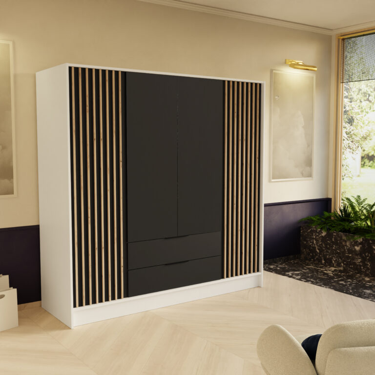 Szafa Nero z lamelami 200 cm - Biały / Czarny - Arton