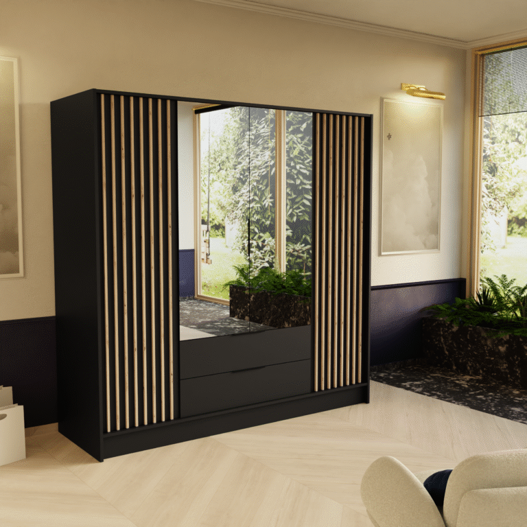 Szafa Nero z lustrami i z lamelami 200 cm - Czarny - Arton