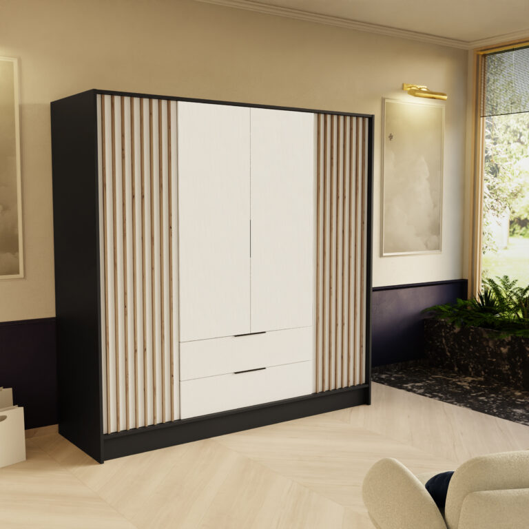 Szafa Nero z lamelami 200 cm - Czarny / Biały - Arton