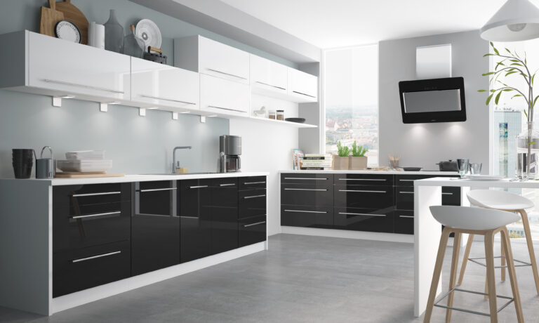 Meble Kuchenne Platinium Wysoki Połysk - Białe/Czarne - Fronty MDF 16 mm - Extom