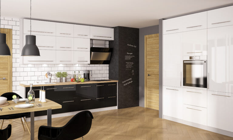 Meble Kuchenne Platinium Wysoki Połysk - Białe/Czarne - Fronty MDF 16 mm - Extom