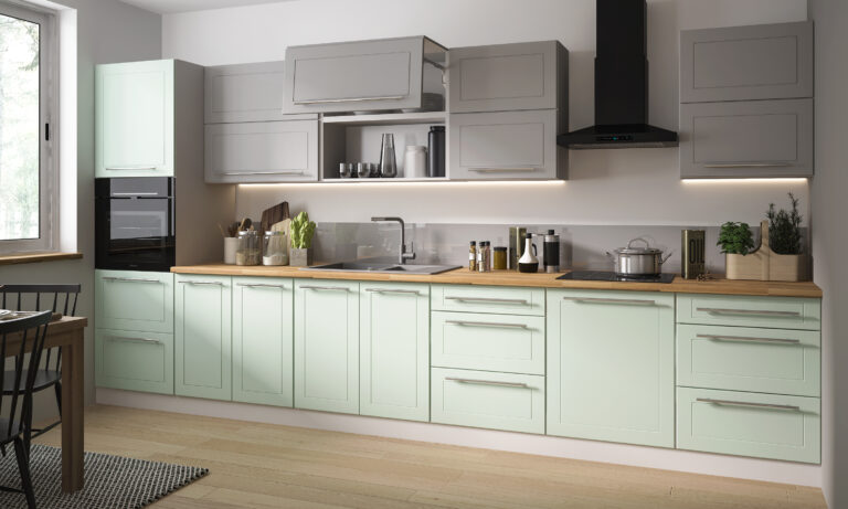 Meble Kuchenne Quantum Dust Grey/Mint - Fronty Frez MDF Mat - 16 mm - Extom