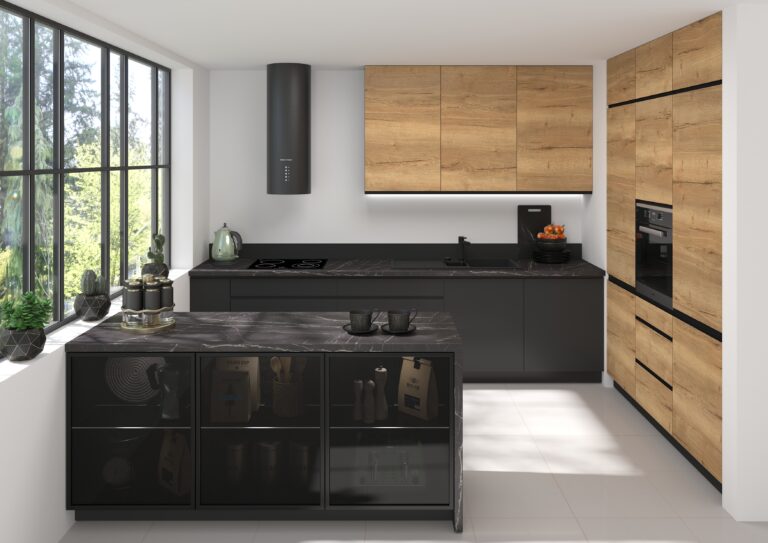 Meble Kuchenne Treviso Dąb Halifax Czarny/Czarny Mat - Laminat/Akryl 19 mm - Extom