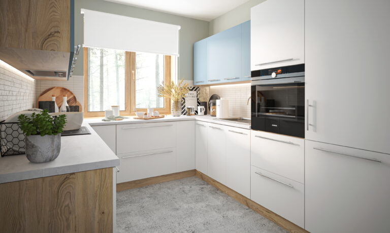 Meble Kuchenne Silver - Fronty Biała Platyna - Laminat 18 mm - Extom