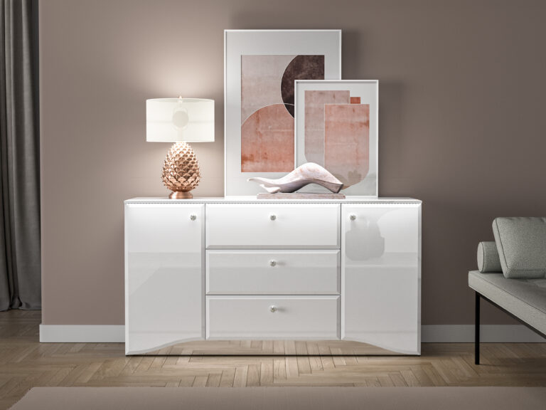 Komoda Glamour 02 - Biały Połysk / Biały - ML Meble