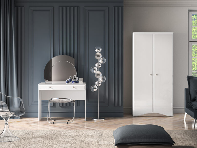 Zestaw Glamour Szafa 08 + Toaletka 05 - Biały Połysk / Biały - ML Meble