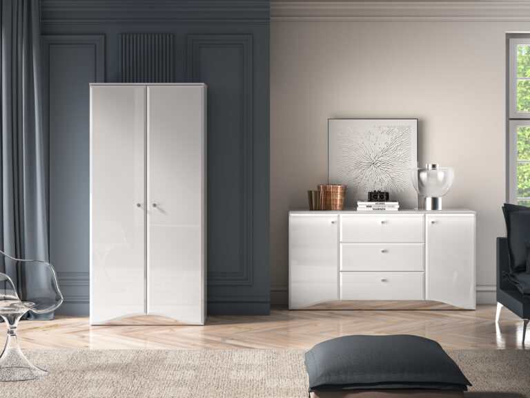 Zestaw Glamour Szafa 08 + Komoda 02 - Biały Połysk / Biały - ML Meble
