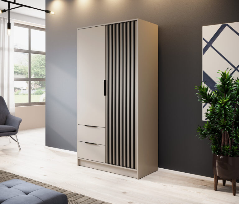 Szafa Nelly z lamelami 2D - Kaszmir / Lamela Czarna - Piaski