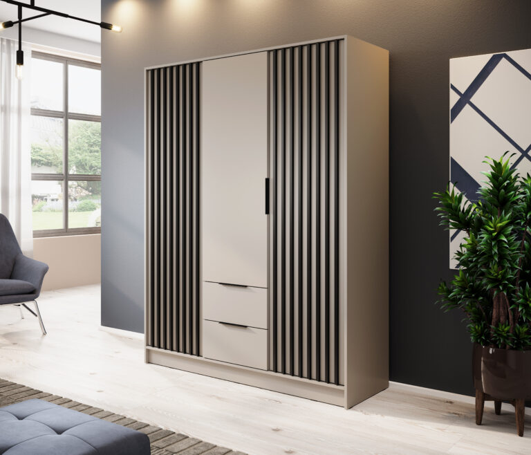 Szafa Nelly 3D z lamelami - Kaszmir / Lamela Czarna - Piaski