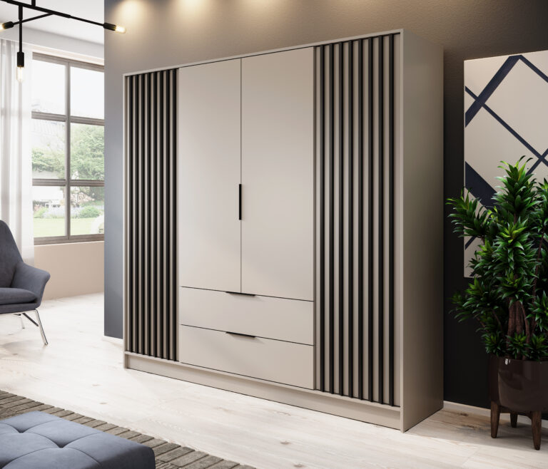 Szafa Nelly 4D z lamelami - Kaszmir / Lamela Czarna - Piaski