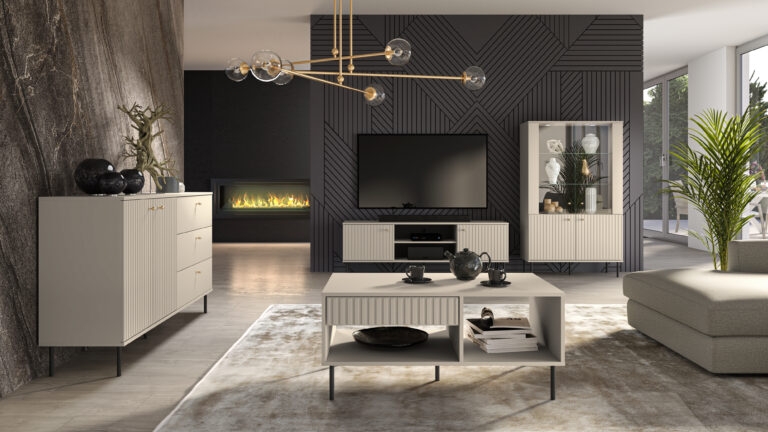 Zestaw mebli do salonu Sophie z oświetleniem - Kaszmir / MDF Kaszmir - ML Meble