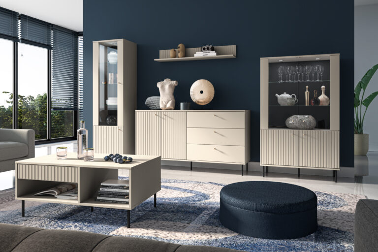 Zestaw mebli do salonu Sophie z oświetleniem - Kaszmir / MDF Kaszmir - ML Meble