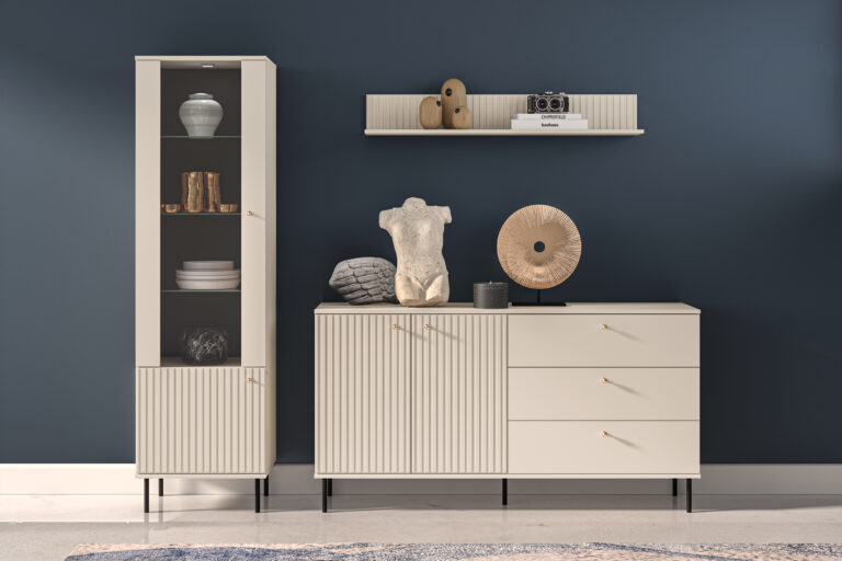 Zestaw mebli do salonu Sophie z oświetleniem - Kaszmir / MDF Kaszmir - ML Meble