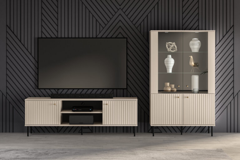 Zestaw mebli do salonu Sophie z oświetleniem - Kaszmir / MDF Kaszmir - ML Meble