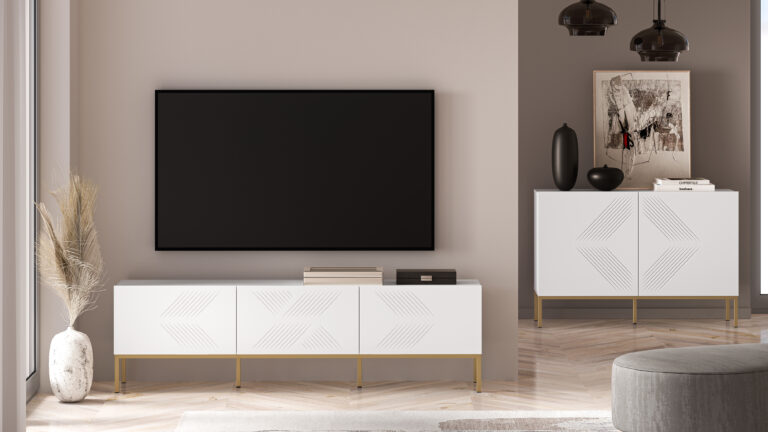 Komoda Clearing 03 + Szafka RTV Clearing 04 Podstawa - Biały / MDF Biały Mat - ML Meble