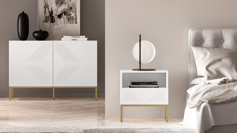 Komoda Clearing 03 + Szafka nocna Clearing 05 Podstawa - Biały / MDF Biały Mat - ML Meble