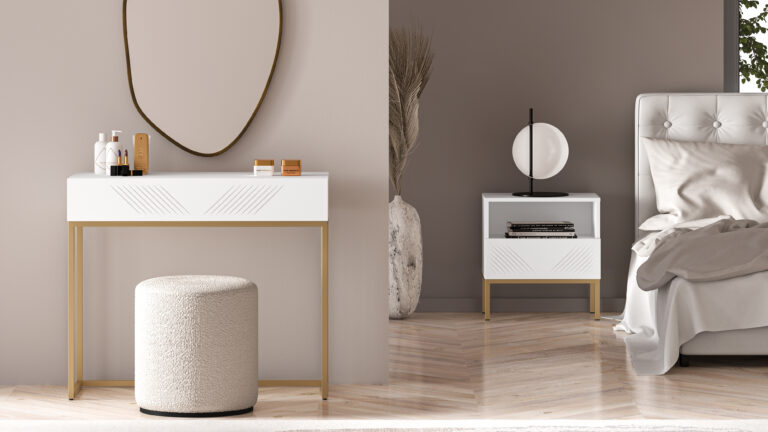 Toaletka Clearing 06 + Szafka nocna Clearing 05 Podstawa - Biały / MDF Biały Mat - ML Meble