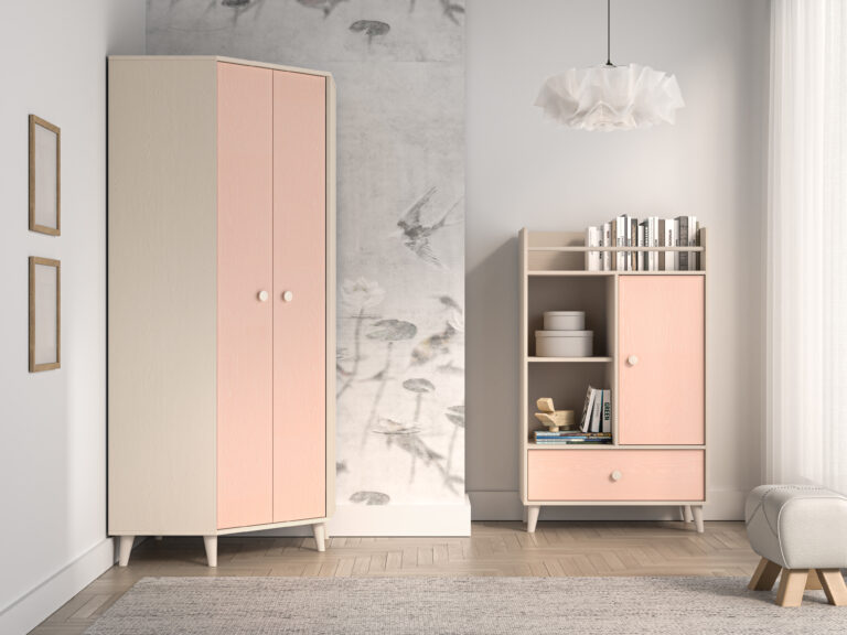 Meble młodzieżowe Mevel Szafa 01 + Komoda 04 - Piasek Pustyni / Millenial Pink - ML Meble