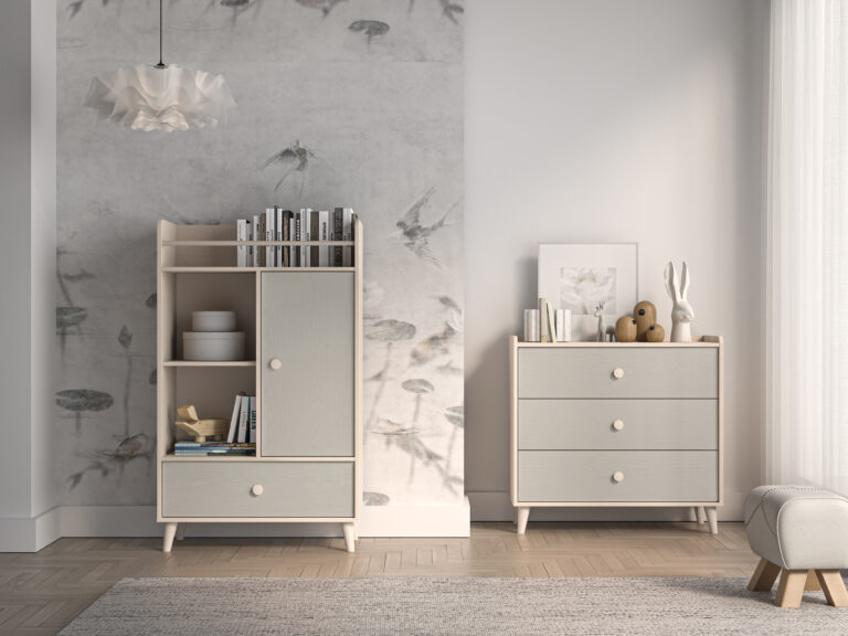 Meble młodzieżowe Mevel Komoda 04 + Komoda 06 - Piasek Pustyni / Szary Pallad - ML Meble