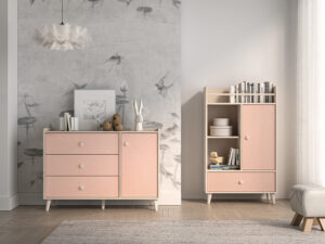 Meble młodzieżowe Mevel Komoda 04 + Komoda 05 - Piasek Pustyni / Millenial Pink - ML Meble