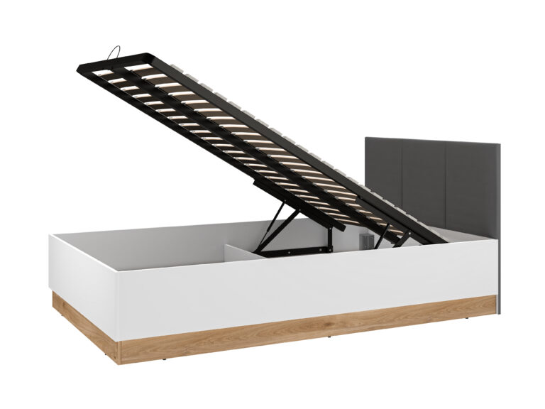 Łóżko Torino 1201 z podnoszonym stelażem - Biały / MDF Grafit Mat / Dąb Castello - ML Meble