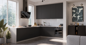 Meble Kuchenne Aria - Czarne / Białe + Blaty