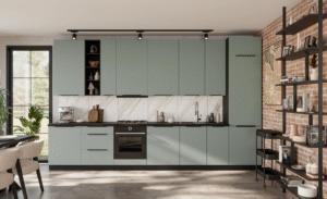 Meble Kuchenne Aria - Aquamarine / Czarne + Blat