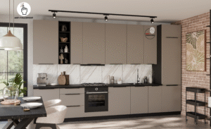 Meble Kuchenne Aria - Sandgrau / Czarne + Blat